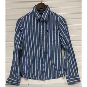 VTG Abercrombie And Fitch Striped Blue White Shirt Button Down Mens L